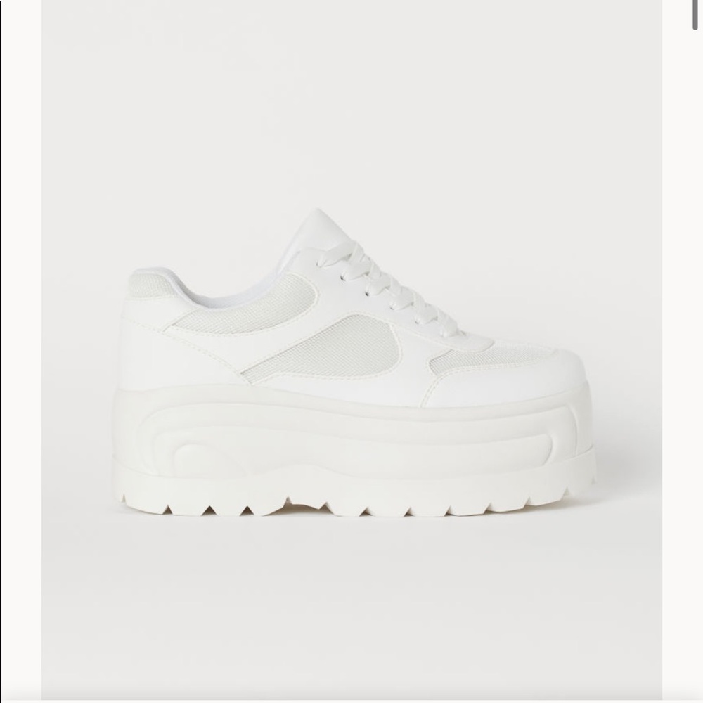 White Divided Platform Sneakers